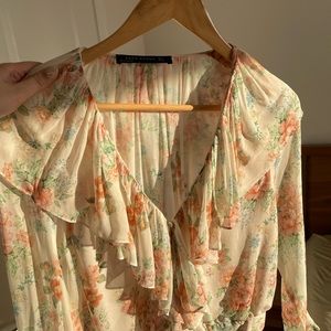 Zara Romantic Floral Ruffle Blouse Size S